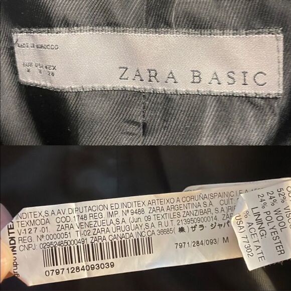 ZARA Boiled Wool Blazer Jacket Tie Waist Black Cream M - Picture 8 of 8